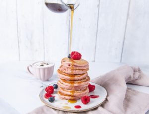 Raspberry Maple Pancakes with Maple Coulis