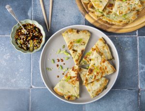 Spring Onion Pancake with Soy, Maple and Ginger Dipping Sauce