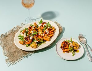 BBQ Peach, Ricotta and Rocket Salad with Maple Balsamic Reduction