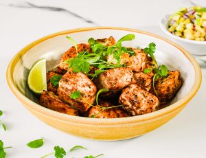 Maple and Lime Salmon Bites with Fresh Pineapple Salsa