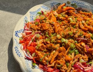 Maple Slaw with Gochujang Pulled Chicken