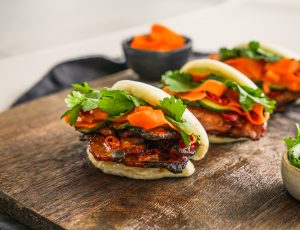 Hot Maple Pork Bao Buns (with Air Fryer Bacon)