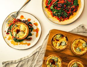 Leek and Stilton Tart with Maple and Wilted Rainbow Chard