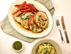 Porchetta with Maple Carrots, Maple Fennel and an Orange Salad